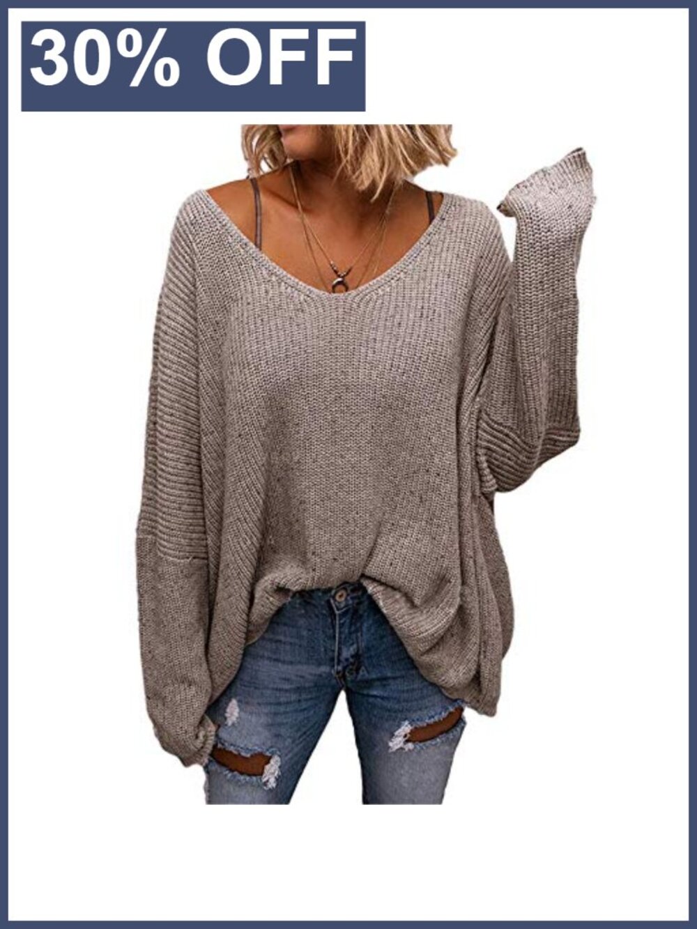 Womens V Neck Long Sleeve Waffle Knit Oversized Pullover Sweater Top